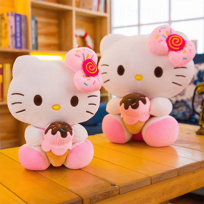 

Sanrio Kawaii Ice Cream Hello Kitty Plush Toy Stuffed Doll Cute Cartoon Sleeping Buddy for Kids Birthday Xmas Gift for Girls