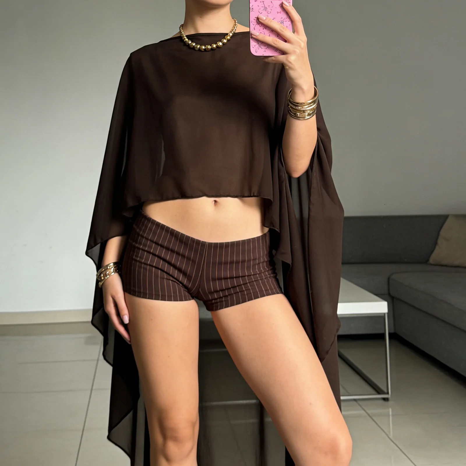 

Women Sheer Ponchos Casual Loose See Through Boat Neck Irregular High Low Coverup Tops