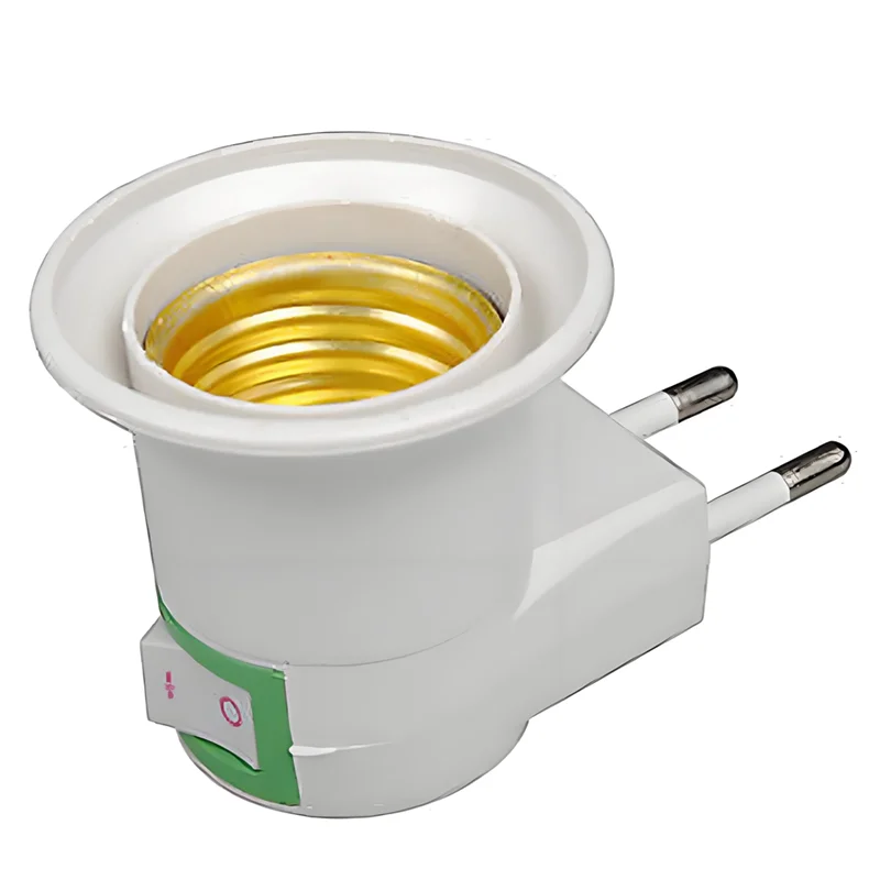 AT05-E27 Lamp Holder Adapter With On/Off Switch Plastic Socket Outlet Converter Bulb Standard Screw-In For Home Lighting EU Plug