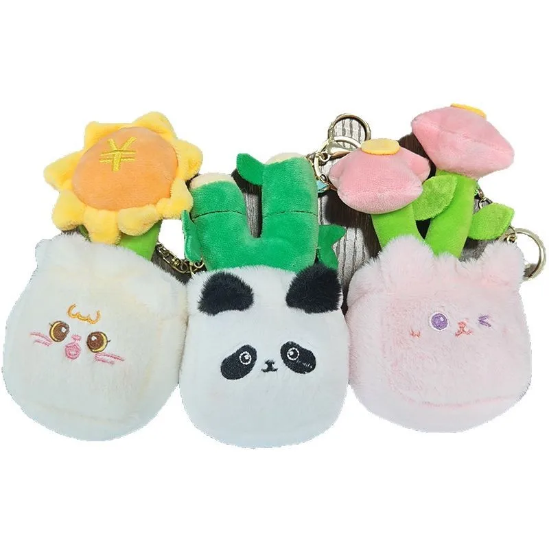 Pendentif Panda en pot créatif, jouet en peluche, lapin, chat, poupée, sac, porte-clés