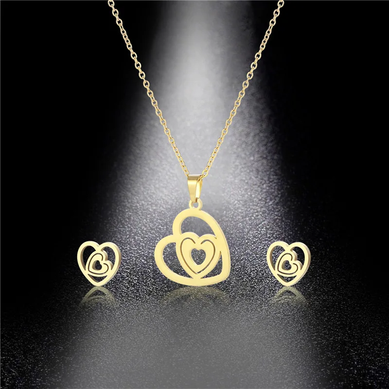 

Stainless Steel Love Pendant earring Necklace Set Women Mother Day Love Heart Gifts Mom Necklace Jewelry Bijoux