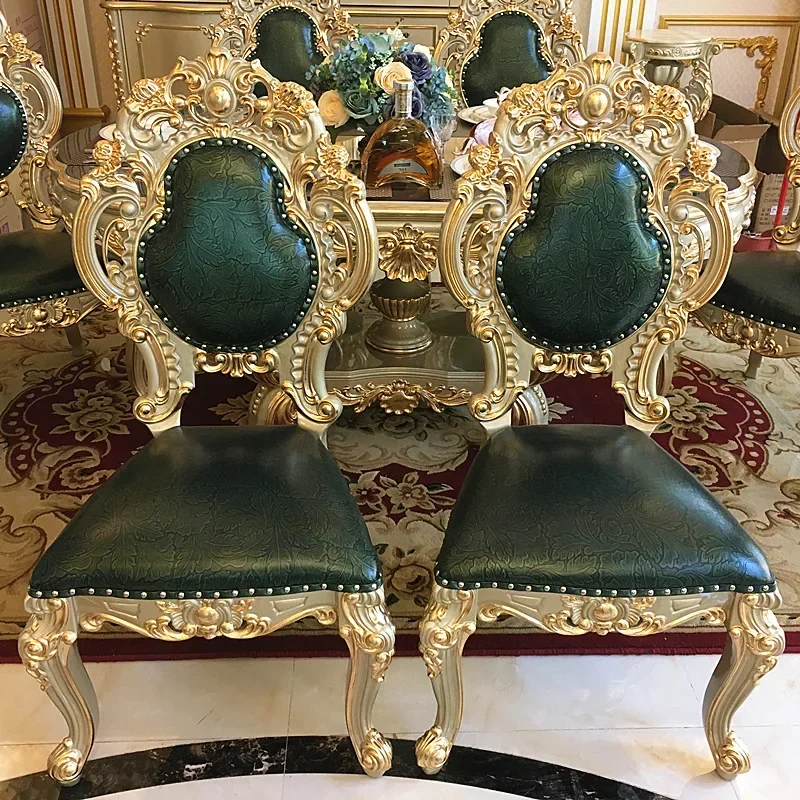 European champagne-colored dining table rectangular dining table and chair combination high-end luxury home dining table