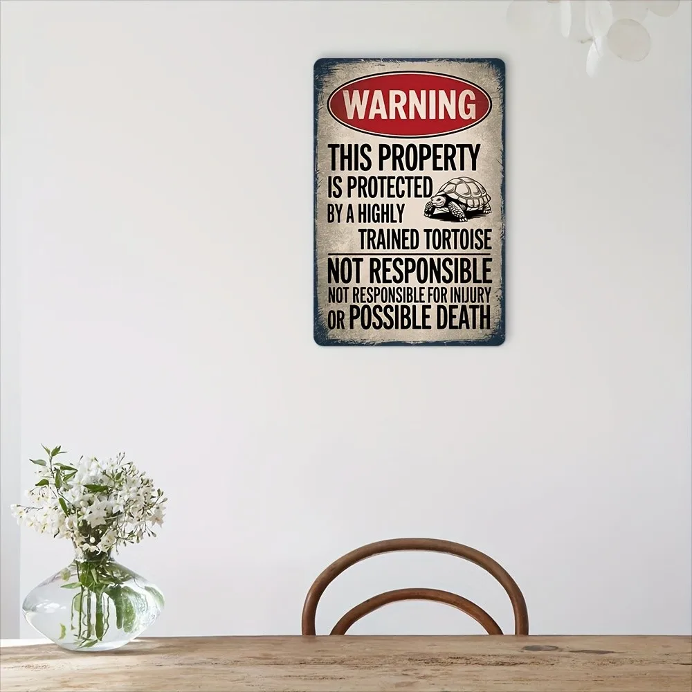 Humorous Tin Metal Sign Turtle Warning Wall Mounted Red Circle 8x12