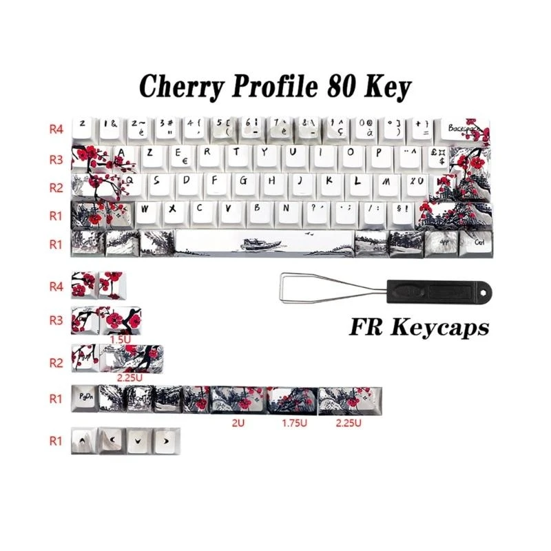 F68C CherryProfile Plum Blossom KeyCaps para 80 teclas Qwertz Azerty 61 64 67 68 Keuter
