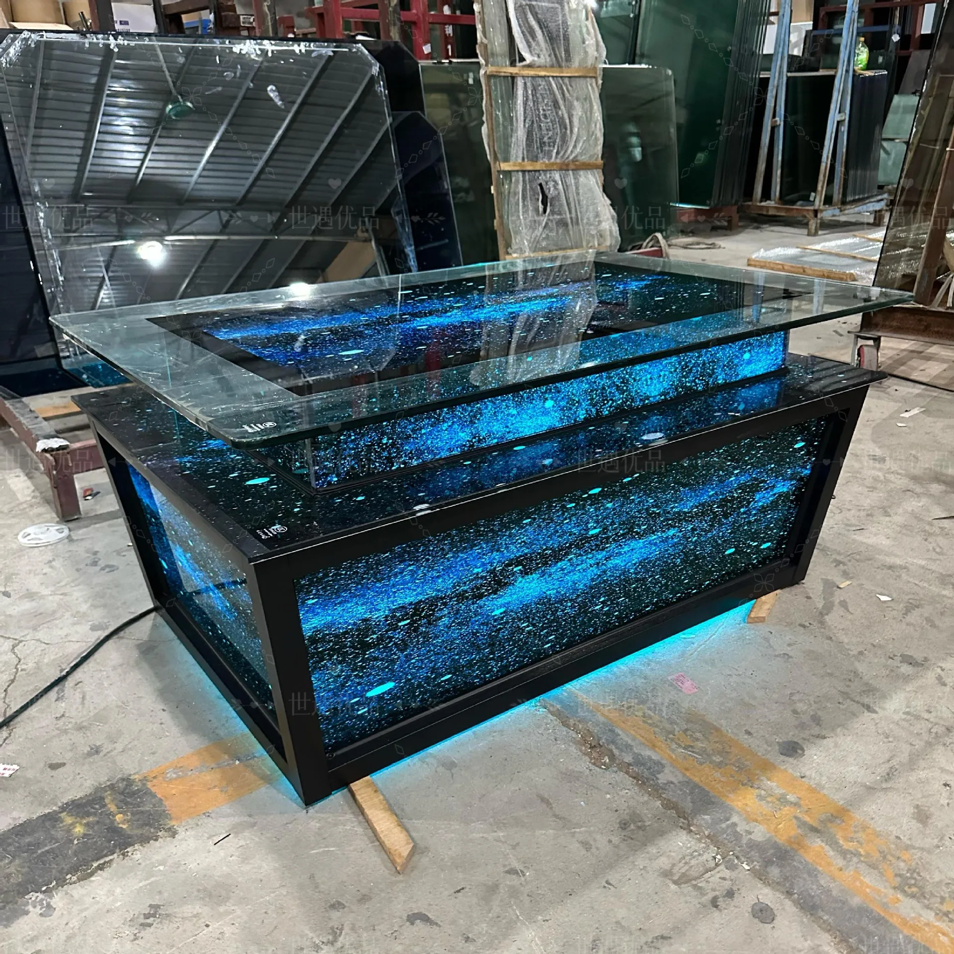 KTV luminous starry sky coffee table gorgeous bar clear bar box clubhouse stainless steel tempered glass table