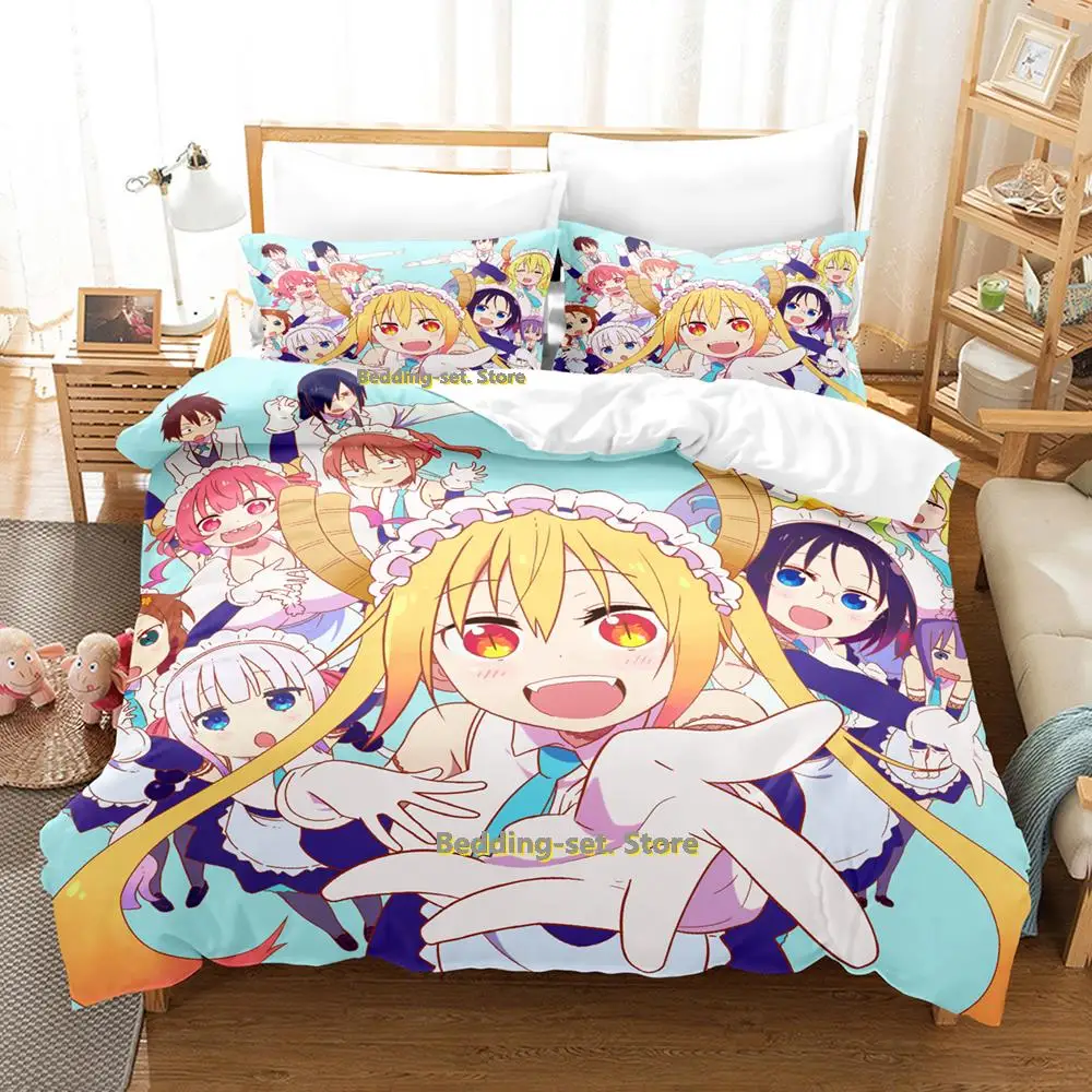 

New Miss Kobayashi's Dragon Maid Bedding Set Anime three-piece set Adult Kid Bedroom Duvetcover Sets Fashion conjunto de cama