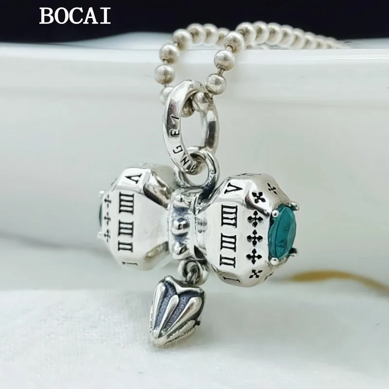 BOCAI New S925 Pure Silver Personalized Fashion Zircon Roman Numerals Diamond Pestle Pendant Women's Gift