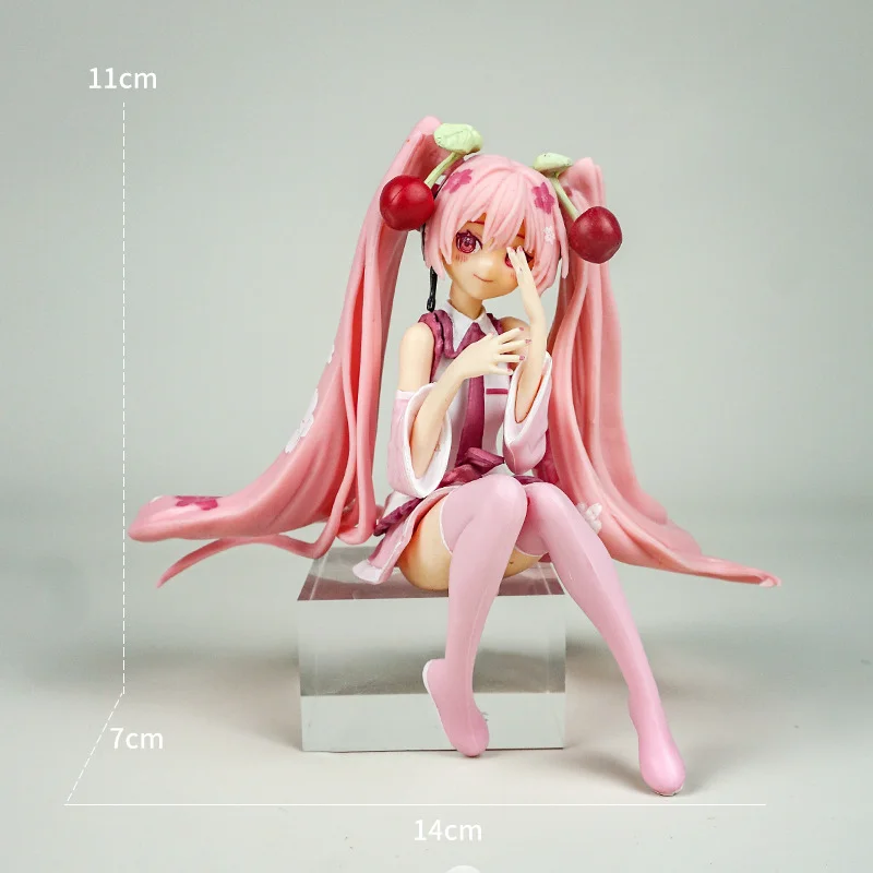 Boxed 11CM Anime Hatsune Miku Pink Sakura Sitting posture sailor costume Kawaii Figure PVC Model Toys Doll Car Ornaments Gifts