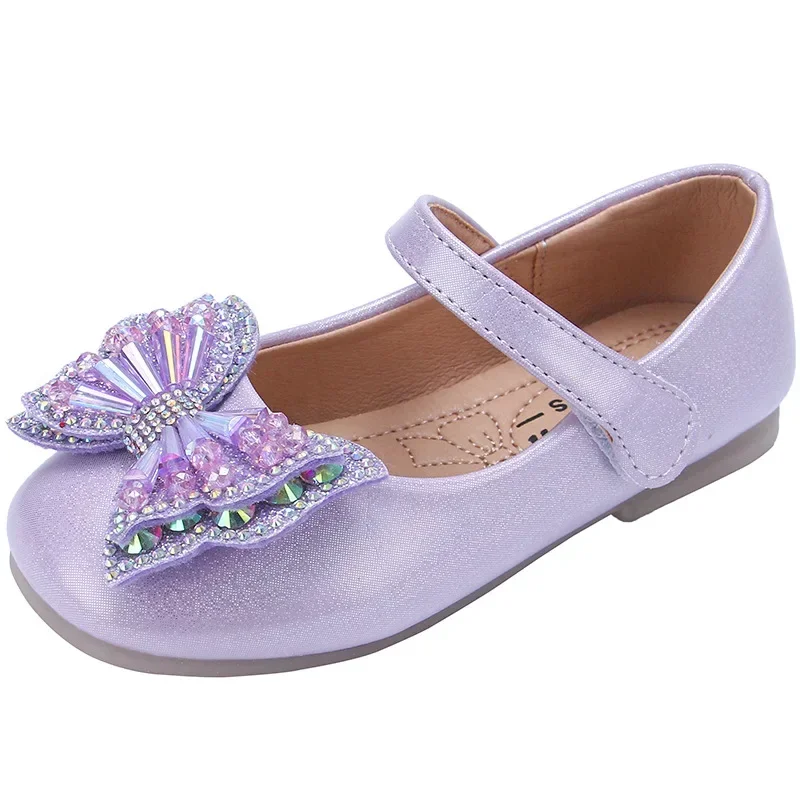 Girls Casual Shoes Princess Baby Sequin Bow Flat Shoes Fashion Children\'s Performance Leather Shoes 2023 Spring Summer New H155