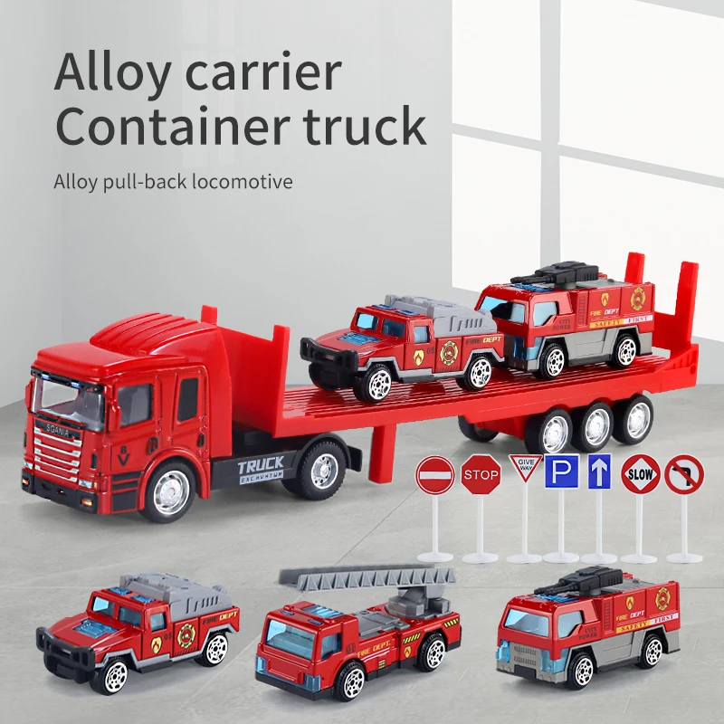 Alloy trailer large transporter Container truck tow head flat inertial pull-back Puzzle boy model Halloween gift toy car