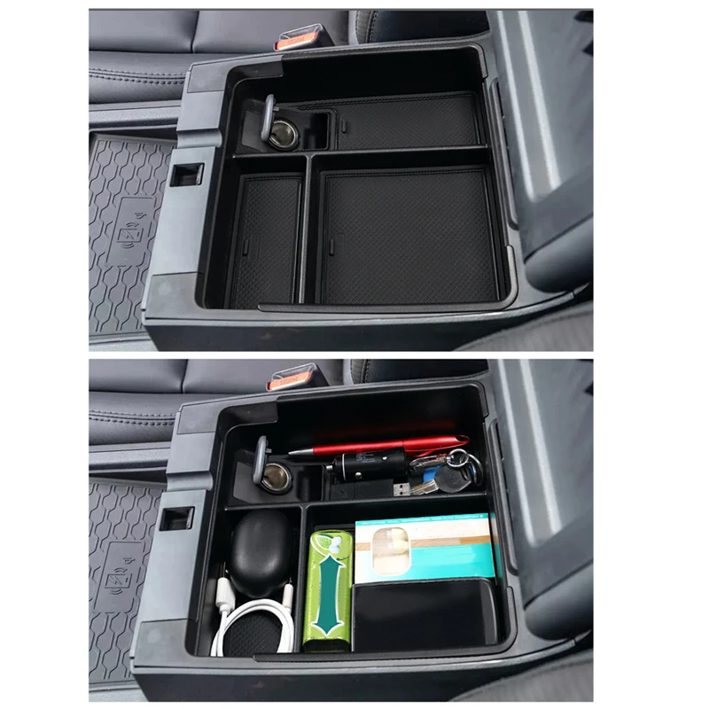 Caja de almacenamiento para reposabrazos de consola central de coche, bandeja organizadora apta para Nissan Frontier 2023 2022, multifuncional con alfombrilla antideslizante, color negro