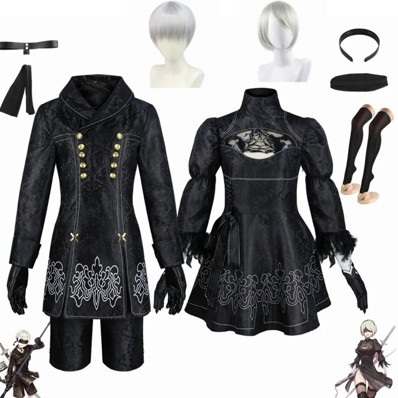 

Nier Automatas 2B Sister 9S Cosplay Costume 9S Jacket Uniforms Yorha Neil Mechanical Era Actress Anime Maid Dress Wig Gloves