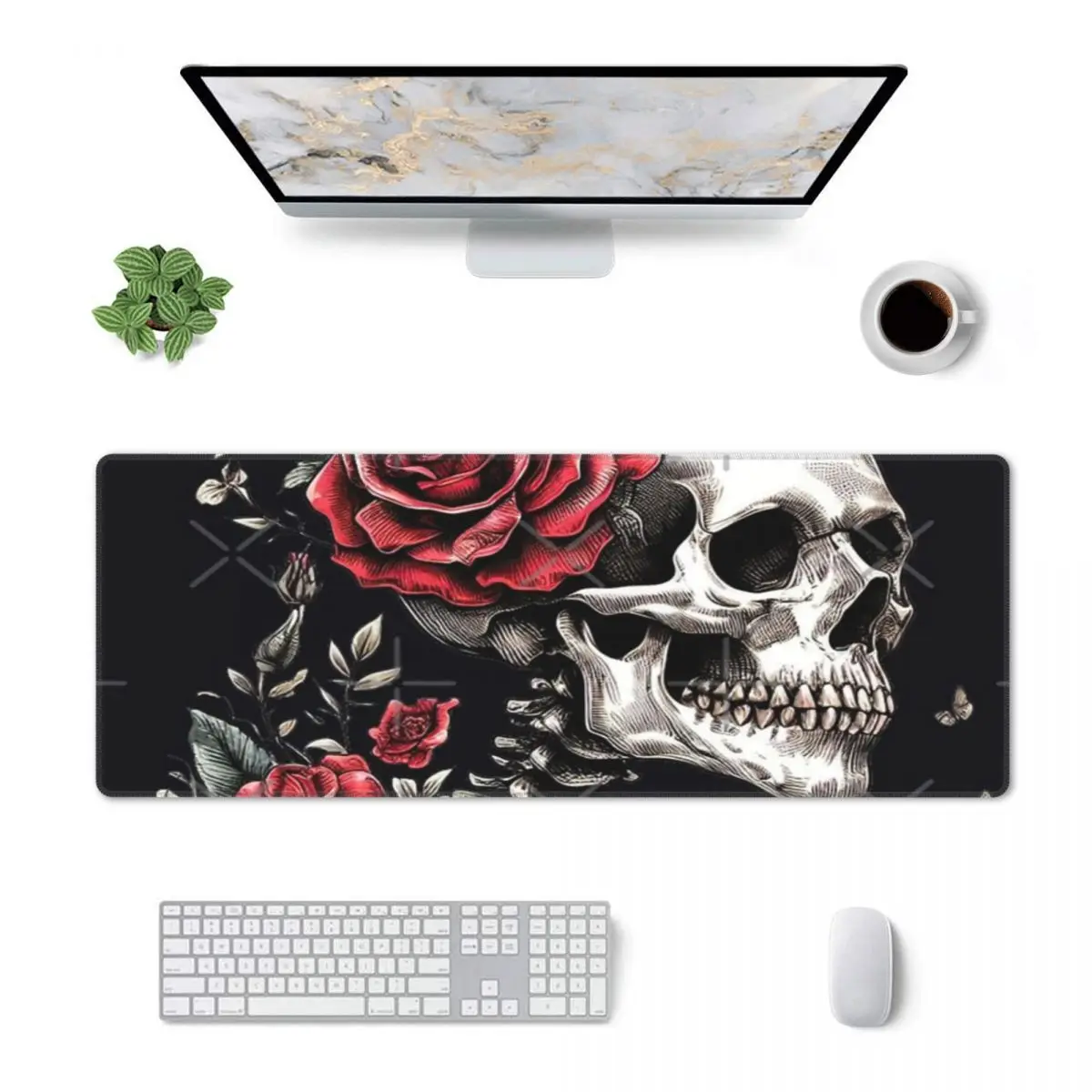 Skeleton Adorned With Roses Rubber Keyboard Pads