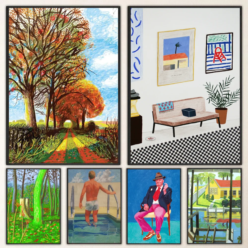 1pc David Hockney Poster Self-adhesive Art Waterproof Paper Sticker Coffee House Bar Room Wall Decor