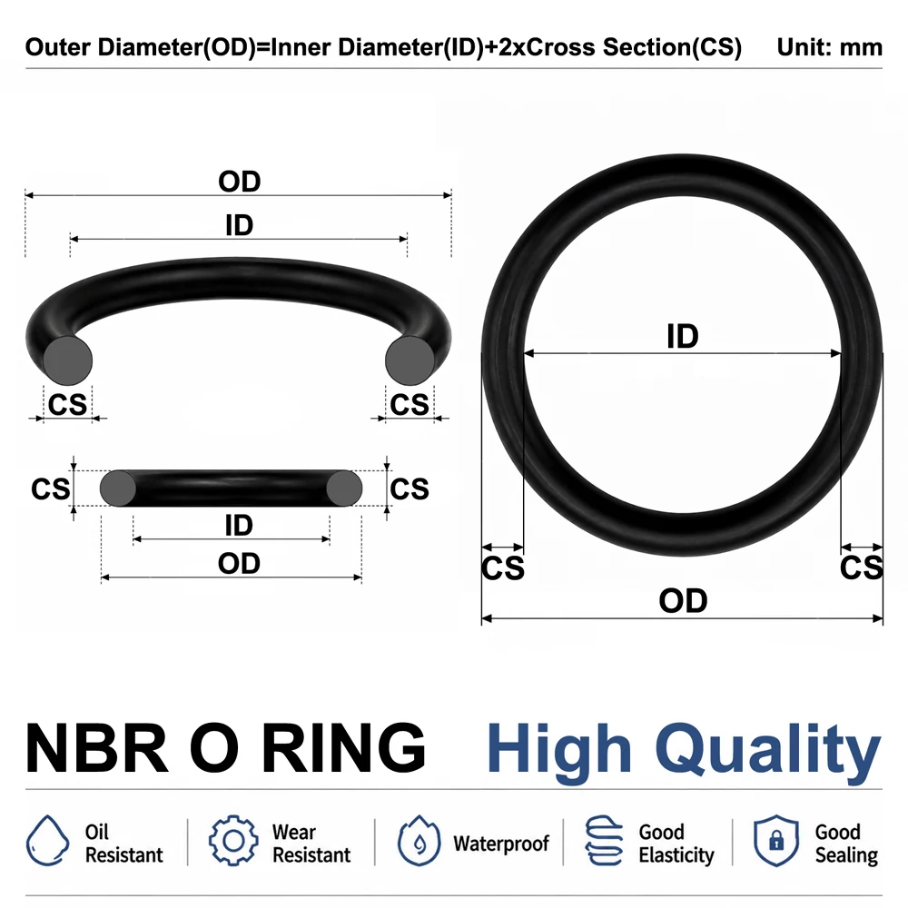 20Pcs NBR O-Ring CS 2.4mm OD 6~32mm Dustproof Waterproof Oil Resistant Good Rebound Excellent Sealing Performance