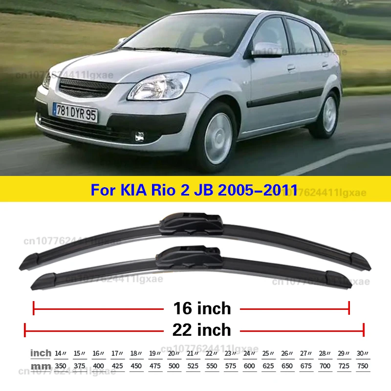 Car Wiper Front Wiper Blades Set Kit For Kia Rio 2 JB 2005 2006 2007 2008 2009 2010 2011 Windshield Windscreen 22"16" - Image 3