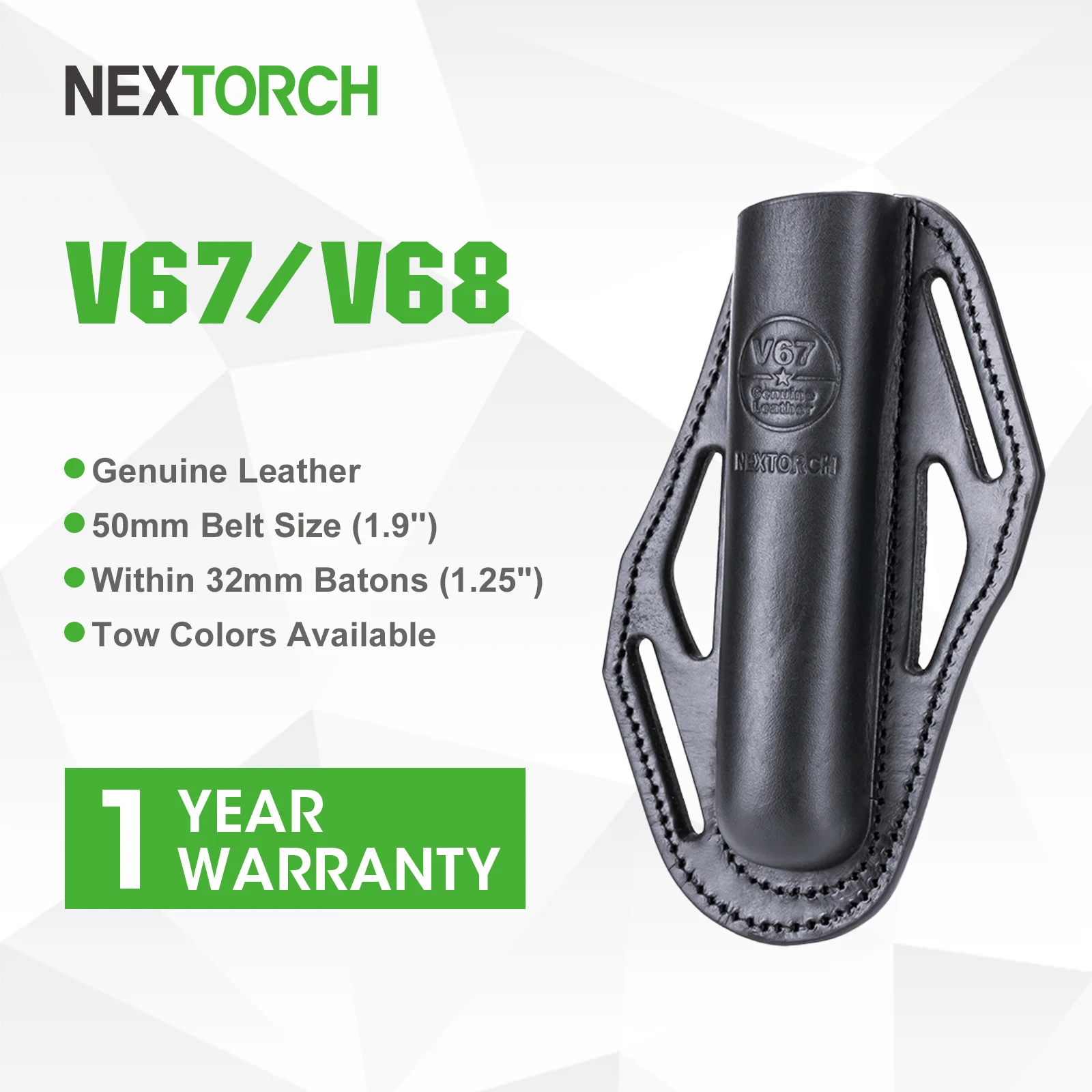 NEXTORCH 휴대용 배턴 정품 가죽 홀스터, 벨트 폭 50mm, 직경 30mm 이내, 블랙 및 다크 브라운 적합, V68