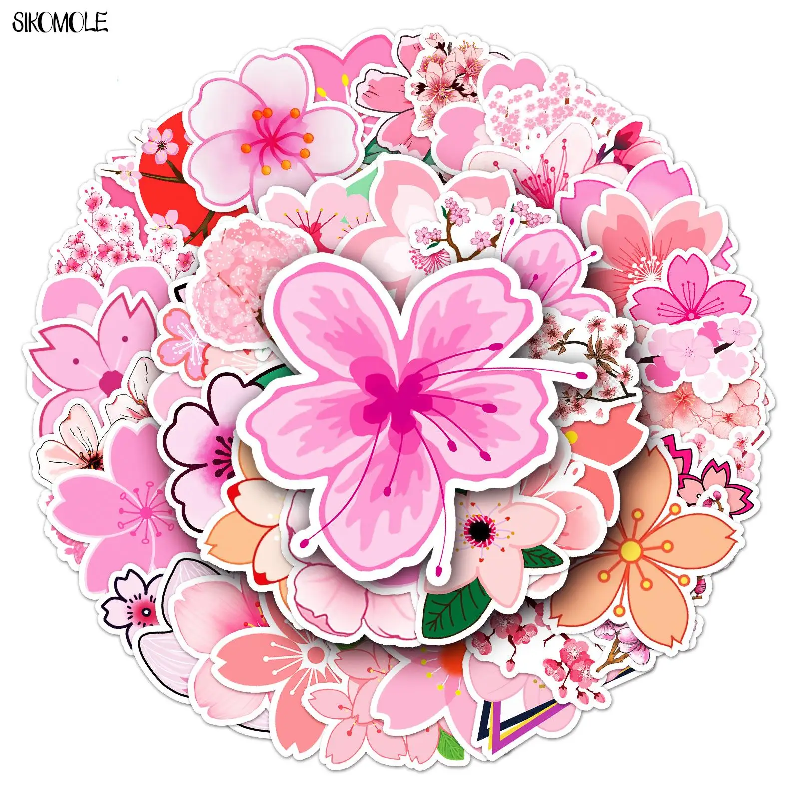 10/30/50PCS Cartoon Cherry Blossoms Flower Stickers Pink DIY Skateboard Laptop Motorcycle Car Graffiti Sticker Decals Kid Toy