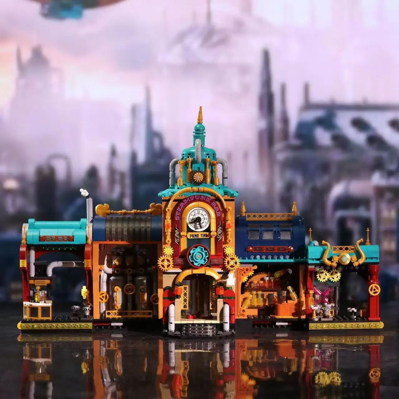 Zhegao Steampunk Bar Building Block Ornamenti Scena di strada architettonica Kit modello di assemblaggio puzzle educativo
