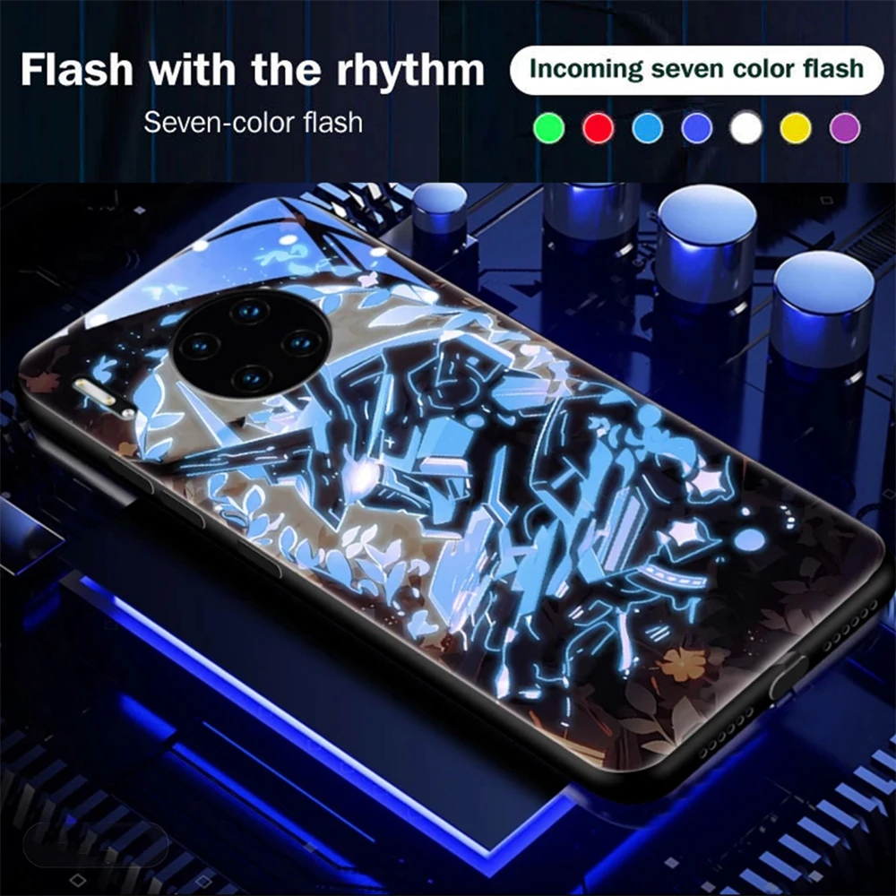 Trend Moon Armor Pattern Smart LED Light Glow Tempered Glass Phone Case For Samsung S26 S25 S24 S23 S22 S21 S20 Plus Ultra