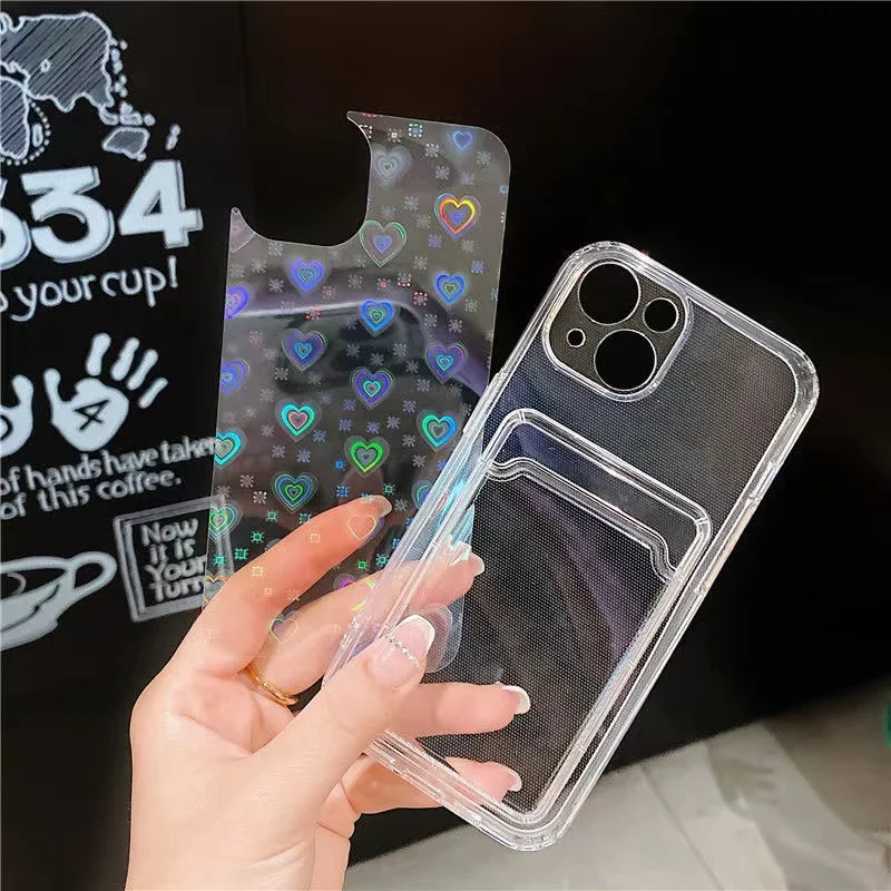 Laser Love TPU Case for OPPO Reno 5 Lite Card Slot Transparent Gradient Phone Cover For Realme C3 5 5S 5i 6i C11 C20 8 C21Y C25