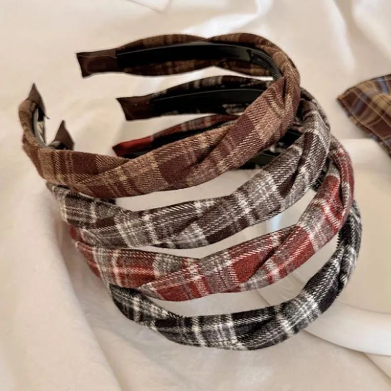 Vintage Plaid Cloth Hairband For Women Girls Sweet Hair Ornament Headband Hair Hoop Elegant Hair Band Fashion Hair Accessories