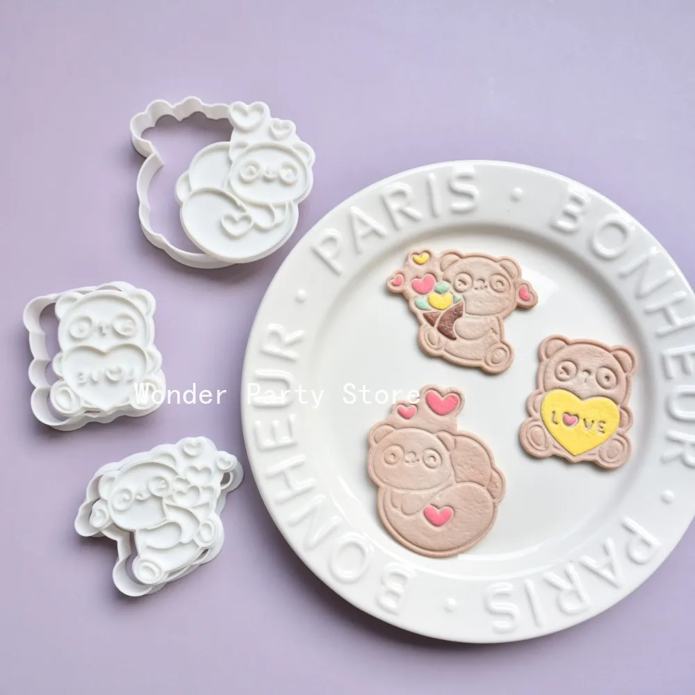 Heart Panda Cookie Cutter Valentine's Day Biscuit Sugarcraft Stamp Plunger Cutter Bread Sandwich Baking Molds Decorating Tools