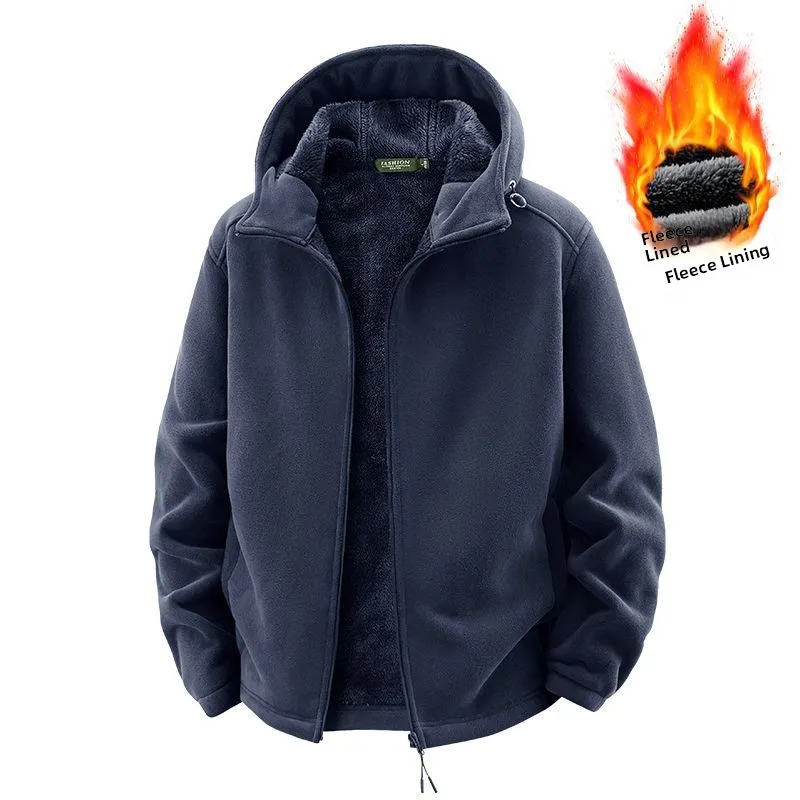

Men's Thiened Fce Jaet Zipper Hoodie Warmth Winter Outerwear Polyester Nylon Cosite Fiber Long Sve Stand Collar