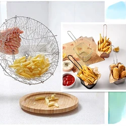 Stainless Steel Foldable Frying Basket - Mesh Strainer Sieve Steam Rinse Kitchen Cooking Colander Accessory