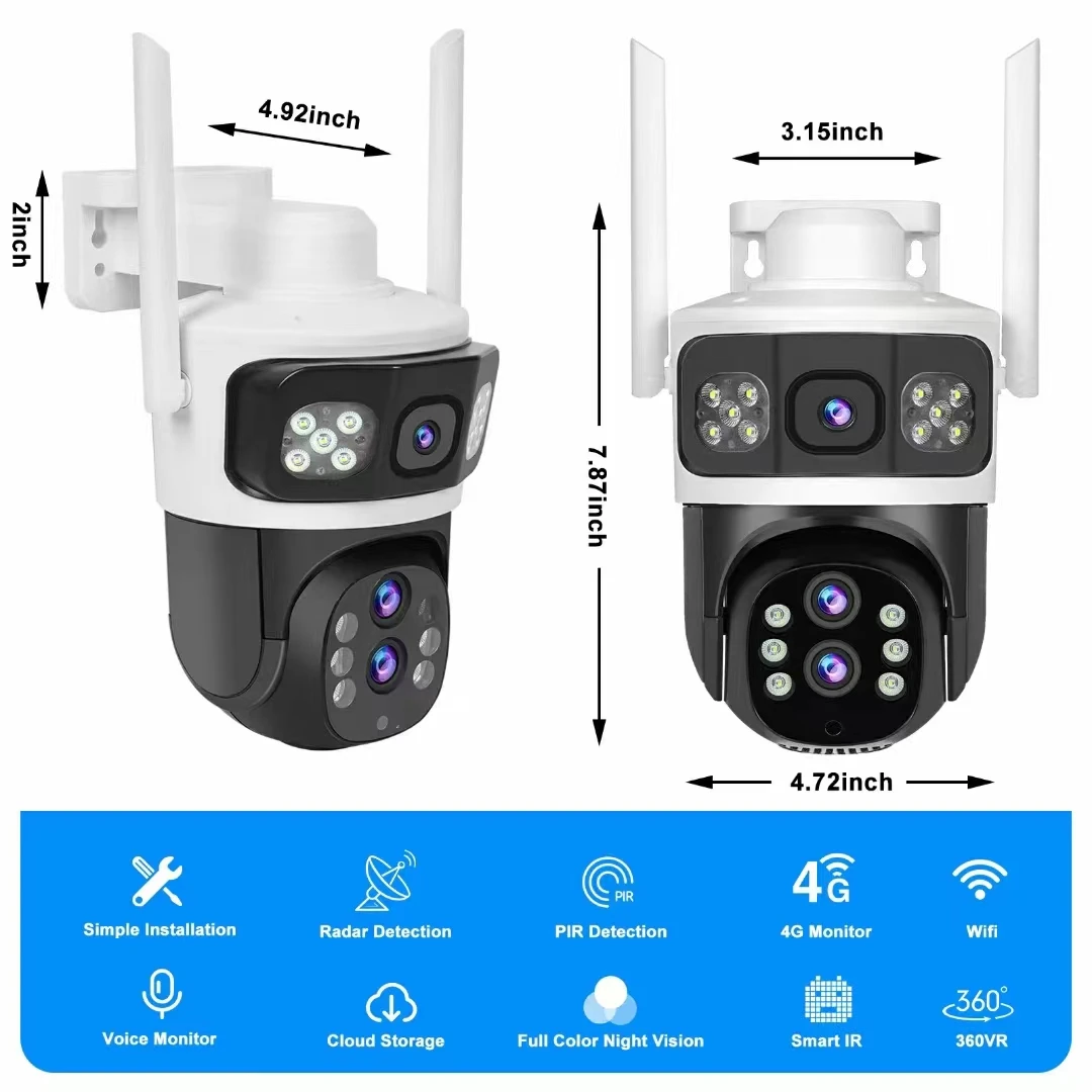 6MP V380Pro APP  Triple Lens Wireless PTZ IP Dome Camera 10X Zoom Full Color AI Humanoid Detection  Security CCTV Baby Monitor