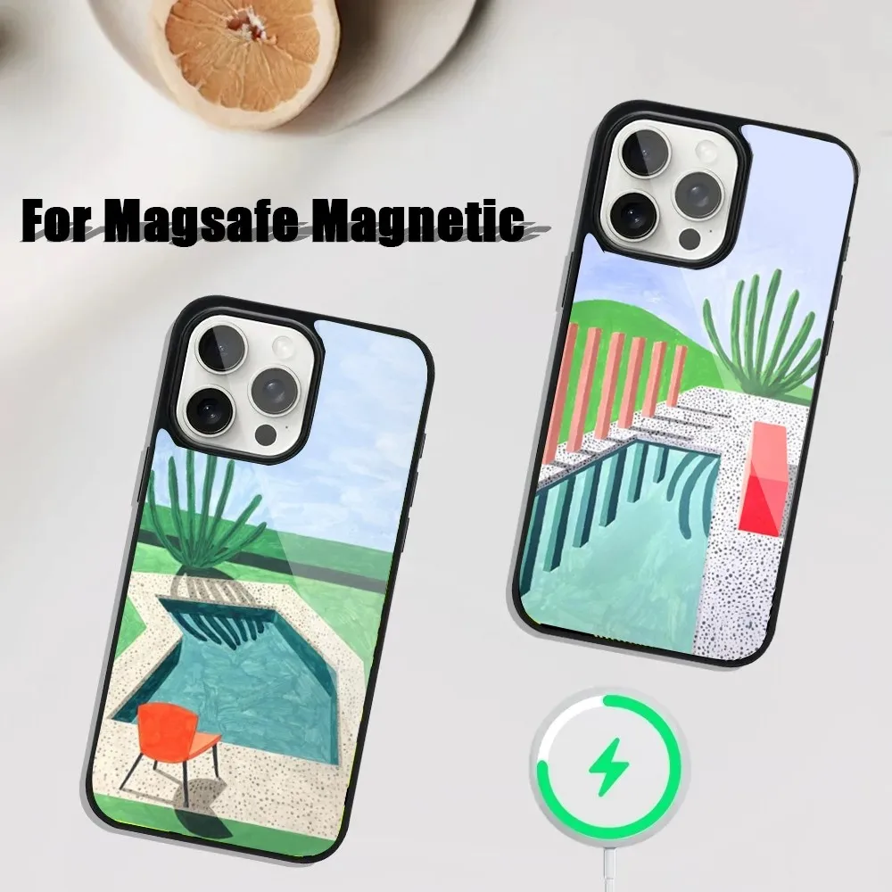 David Hockney Painting Art Phone Case For iPhone 16,15,14,13,12,11,Plus,Pro,Max Mini Magsafe Magnetic Wireless Charging