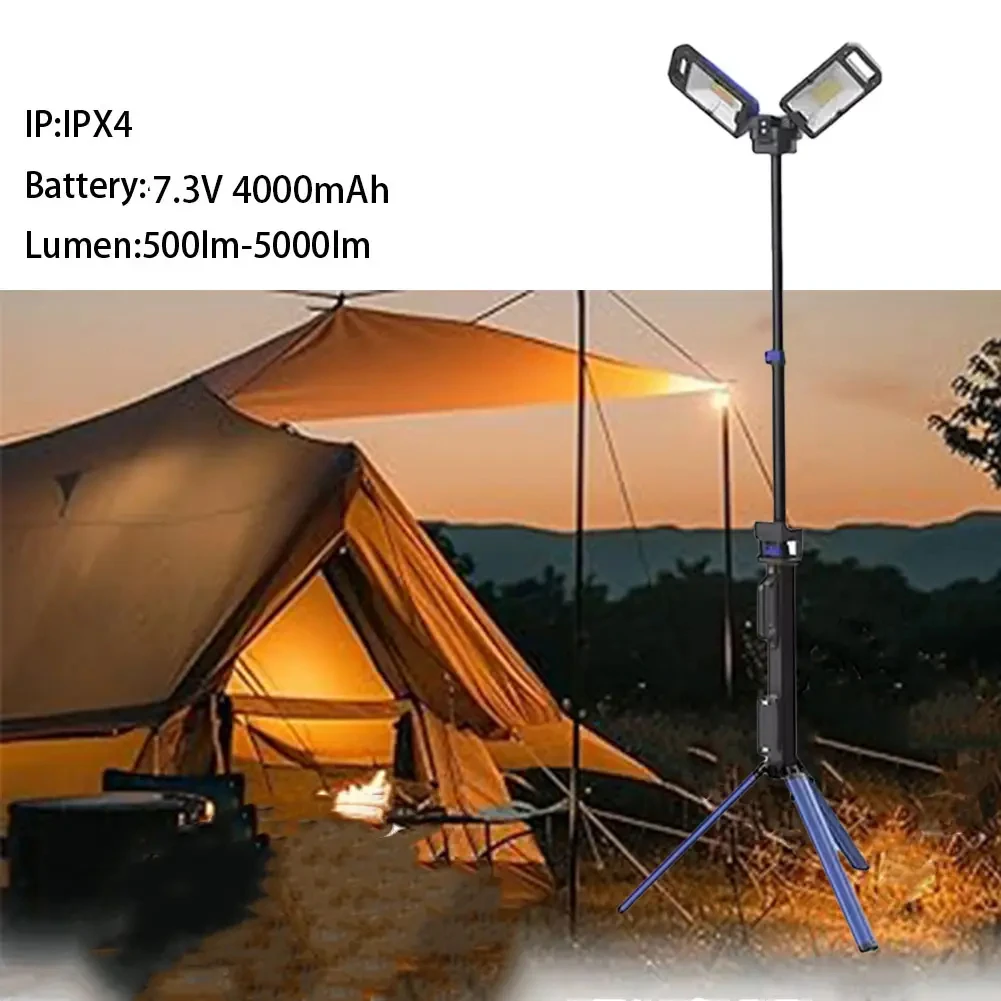 Heavy Duty Aluminum Portable Tripod Light IPX4 Rechargeable Portable Customized High Brightness 5000lumens with Stand Work Light