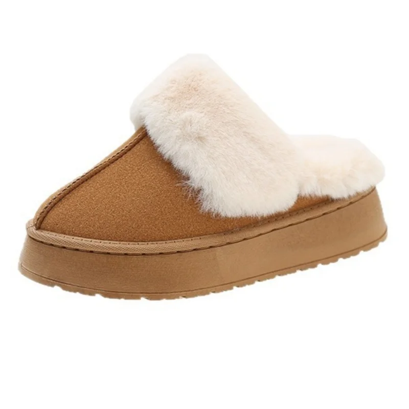 

Женские тапочки из искусственного меха на толстой подошве, зима 2024, новый дизайн, плюшевая теплая хлопковая обувь, домашние и уличные тапочки без шнуровки на пушистой платформе