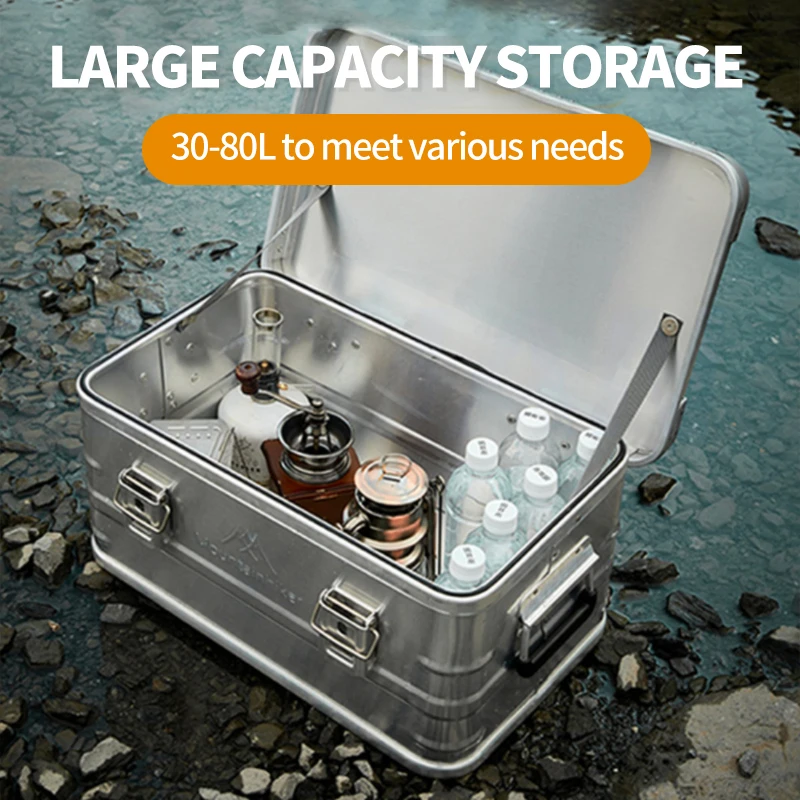 30L-80L Outdoor Camping Aluminum Alloy Storage Box Multi functional Car Large trunk Self driving Metal Sorting Box