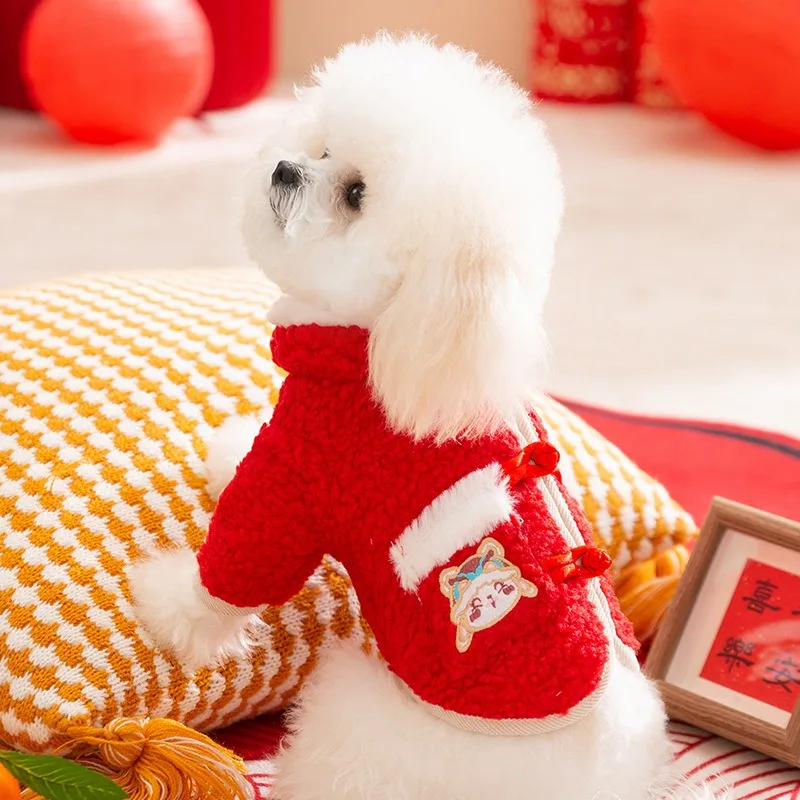 Cão ano novo roupas de inverno quente duas pernas velo teddy dos desenhos animados bolso colete bichon roupas engrossadas XS-XL