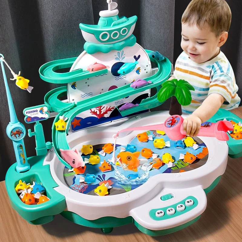 Children Electric Fishing Toy Multifunctional Track Magnetic Levitation Fishing Table Parent-child Interactive Toys with Music