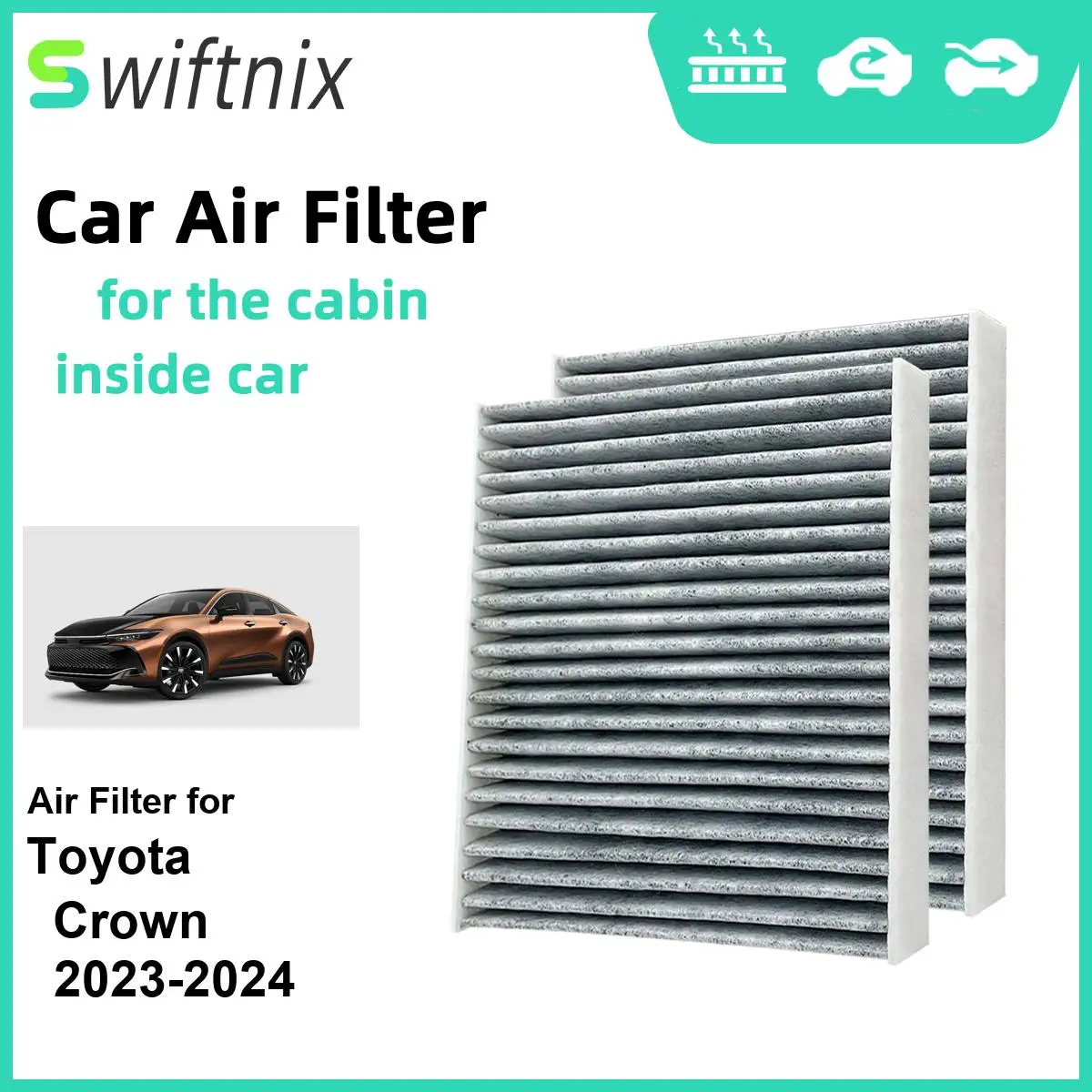 

Воздушный фильтр с активированным углем для Toyota Crown 2023-2024 CF12157 87139-0E040 87139-0R030 97139-58010, 2 шт.