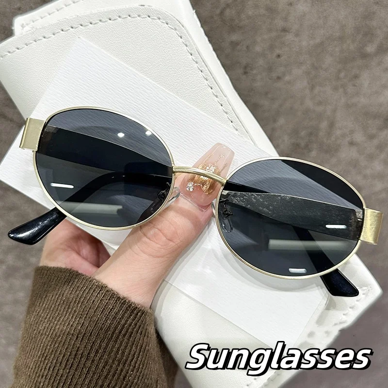 Retro Gold Rimmed Sunglasses for Women Metal Oval Small Frame High-end Sunglasses Ultra Light Outdoor Eye Protection Goggle