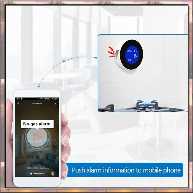 Baaz detector de vazamento de gás wi-fi, alarme de gás combustível com função de temperatura com display lcd com aplicativo tuya, plugue ue