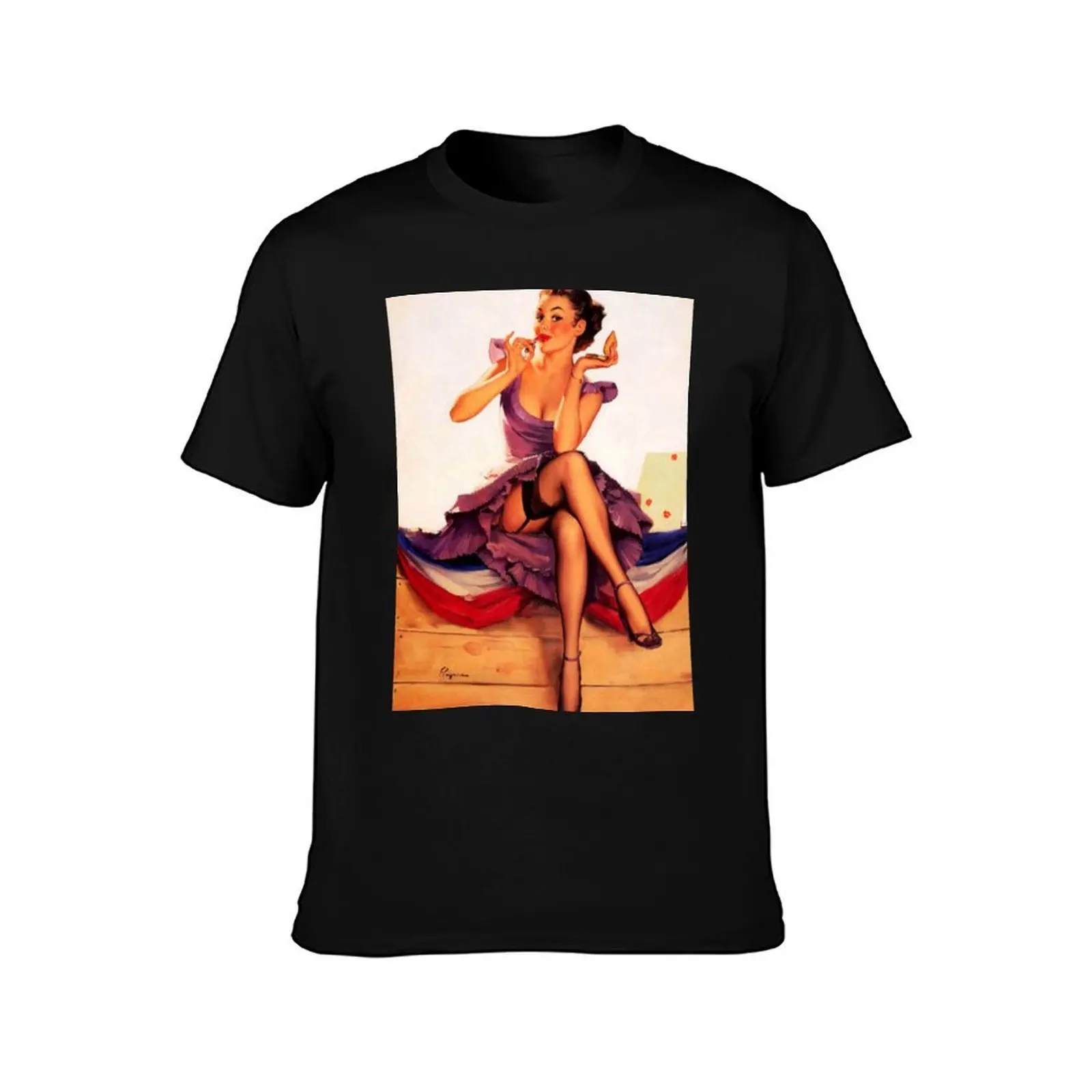 Pin-Up Girl - Elvgren - Vintage T-Shirt, Summer Casual Cotton Tee, Oversized Streetwear Tops, Vintage Graphic Print, 100% Cotton