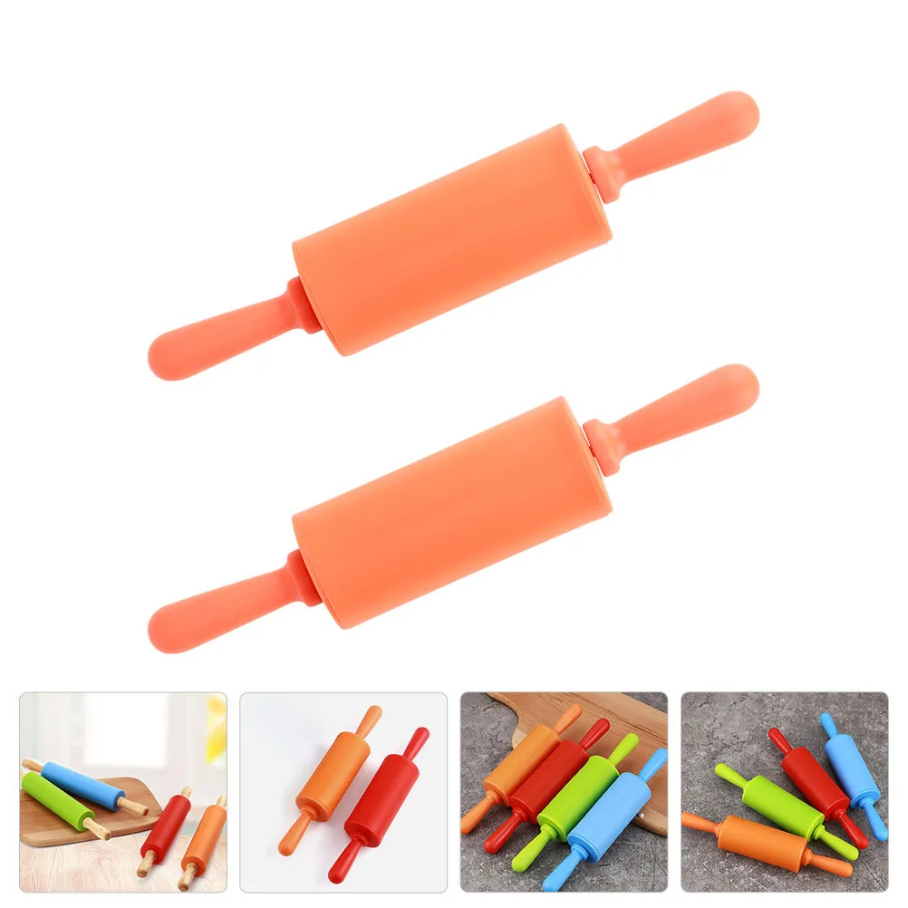 

2pcs Rolling Sticks Silicone Dough Roller Pin Kids Baking Tools For Diy Clay Sculpting Kitchen Gadget Household Use Baking Tools