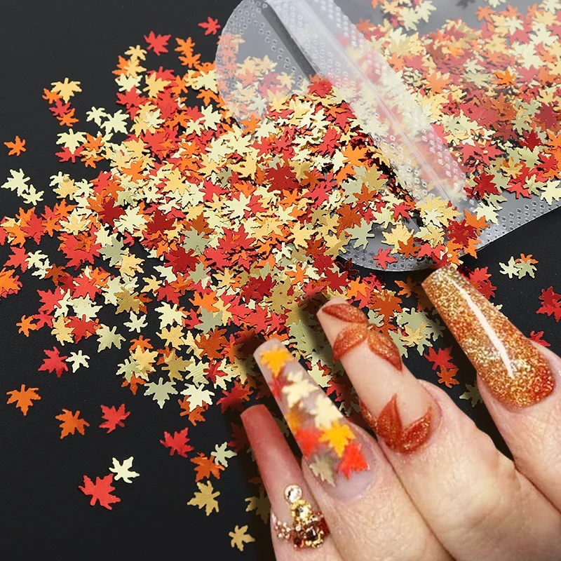 Mixed Maple Leaves Lantejoula Nail Glitter, Flocos, Outono, Colorido, Acessórios para Outono, Nail Art Decoração Suprimentos, 2g