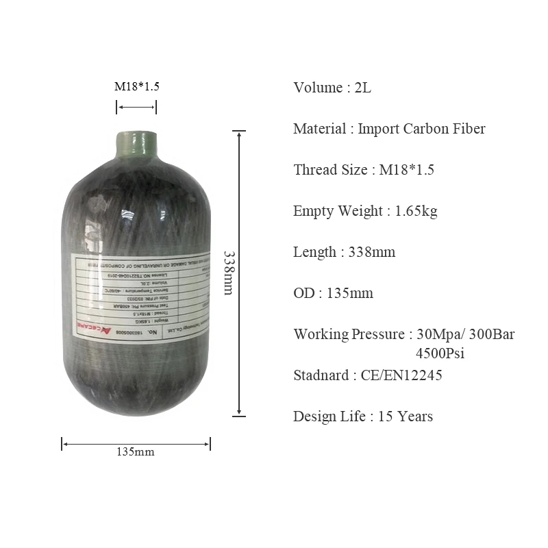 Acecare 2l Mini Kohle faser Zylinder Tauch ventil Tank Tauchen HPA Manometer Ventil und Tankstelle für Brandschutz scba