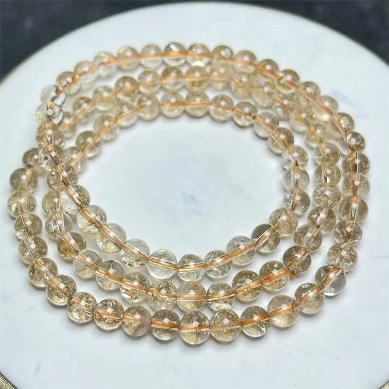 6MM Natural Gold Fire Quartz Hematoid Triple Circle Bracelet Healing Bead Bracelet Special Women Man Christmas Gift 1Pcs