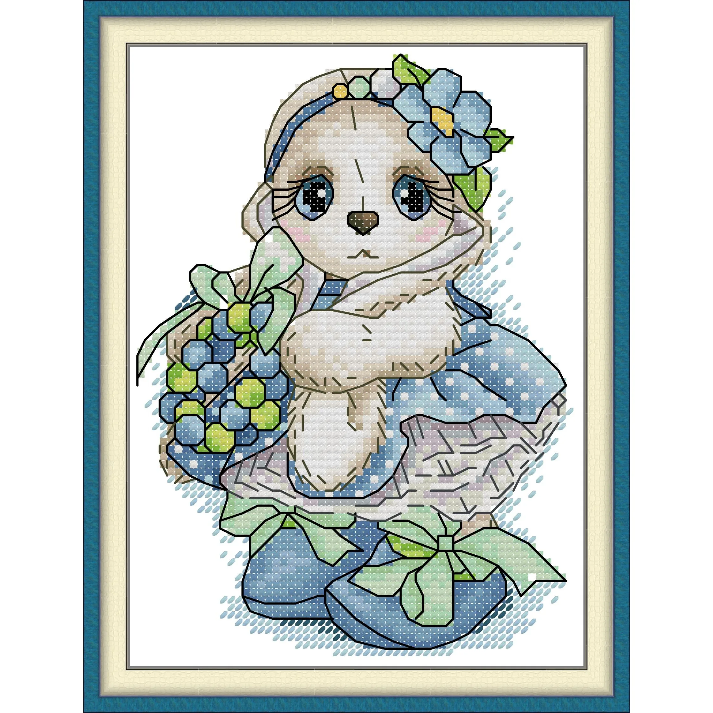 

Joy Sunday Stamped Cross Stitch Kits,11CT Printed Pattern Embroidery Kit DIY Home Decor-Spring Bunny