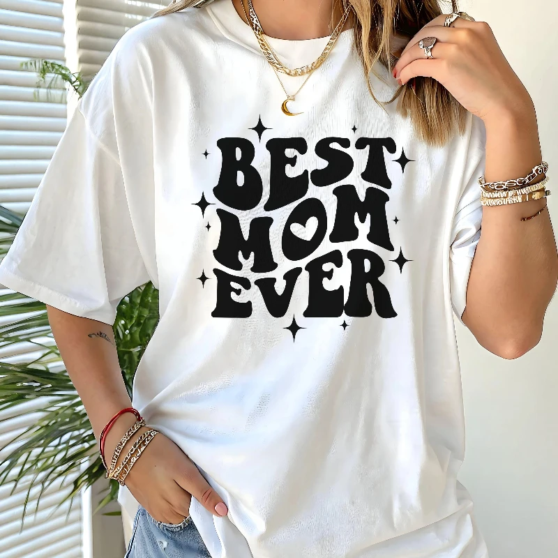 Best Mom Ever Print T-shirts for Women Summer Casual Fashion Loose Vintage Streetwear Tops Crew Neck Short Sleeve T-shirts