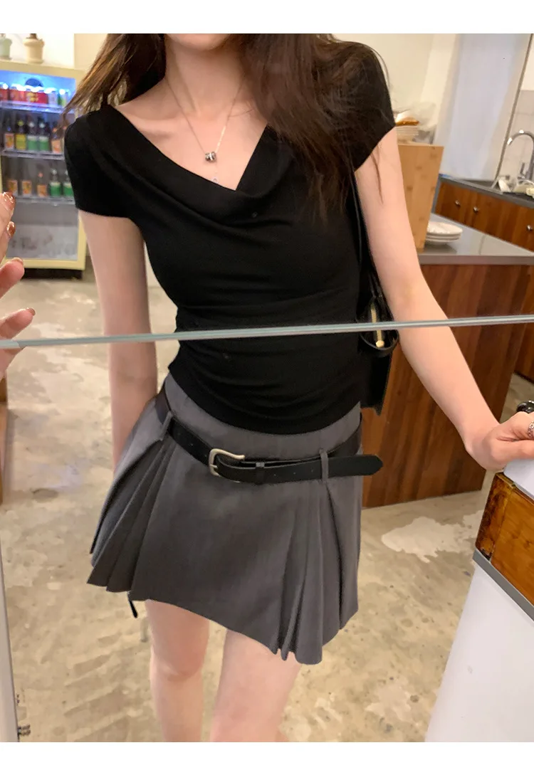 Y2K 티셔츠 여성 오프 어깨 반팔 섹시한 자르기 탑 여름 슬림 핫 소녀 티 셔츠 여성 한국어 패션 티셔츠 여성