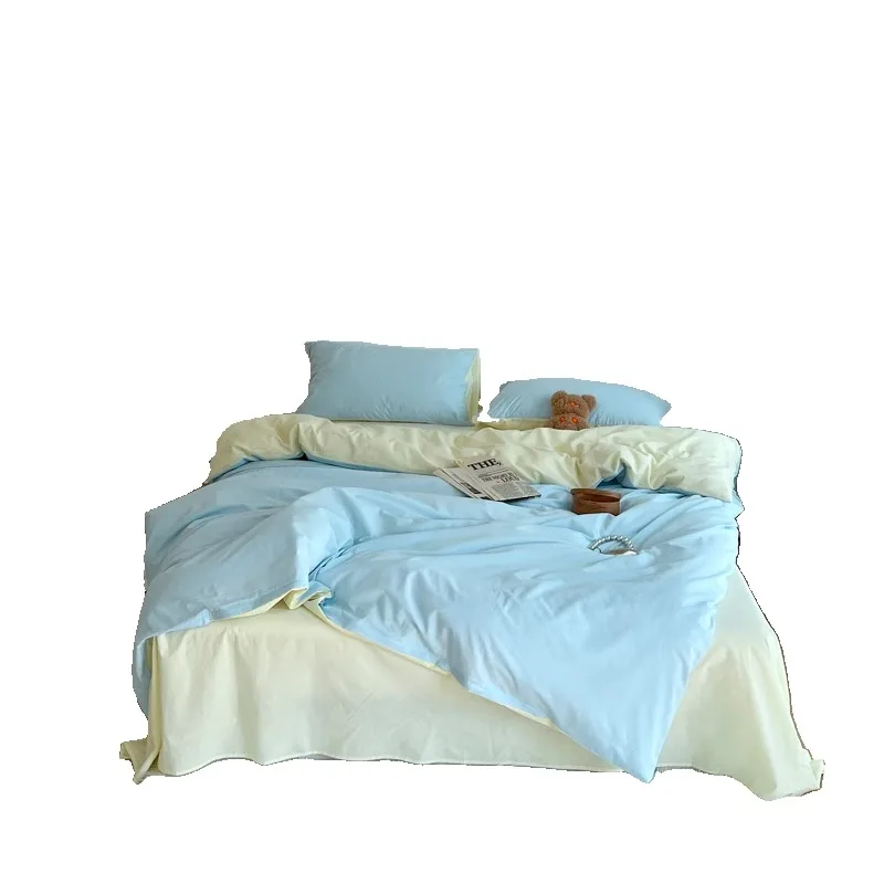 

Four-piece set, bean green solid color pure cotton bed sheet quilt cover mixed and matched wind active three-piece set