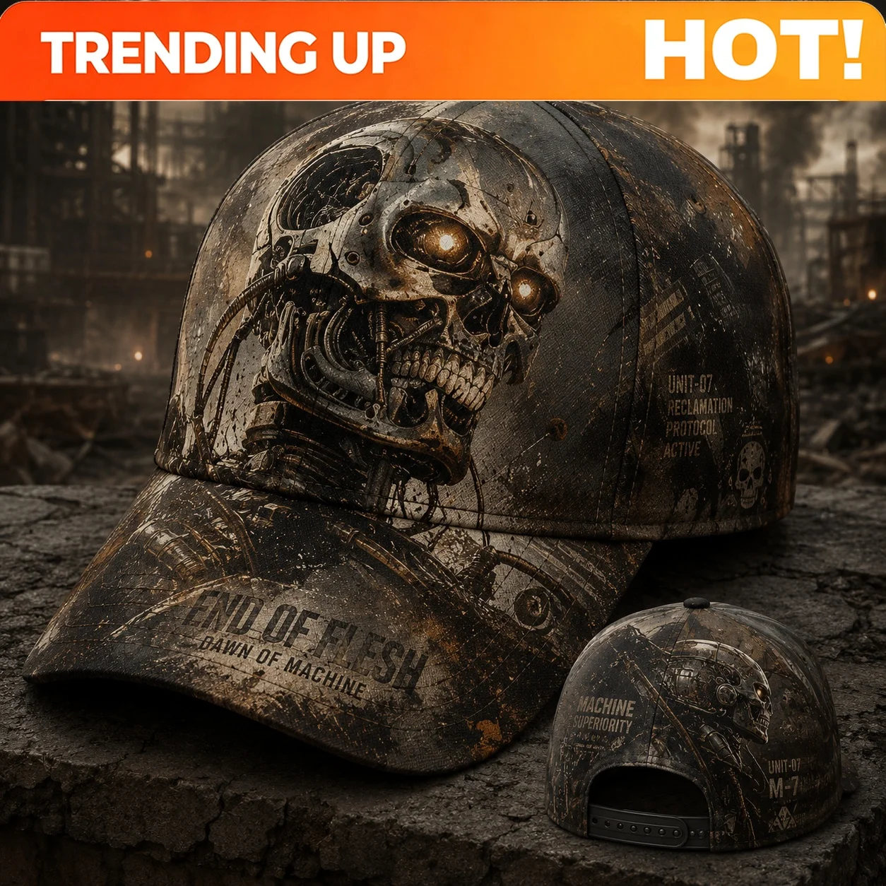 Custom Men's Glow-in-the-Dark Robot Skull Baseball Cap With Zip-Back & Bohemian Style - Adjustable Outdoor Hat Suitable For Hiki
