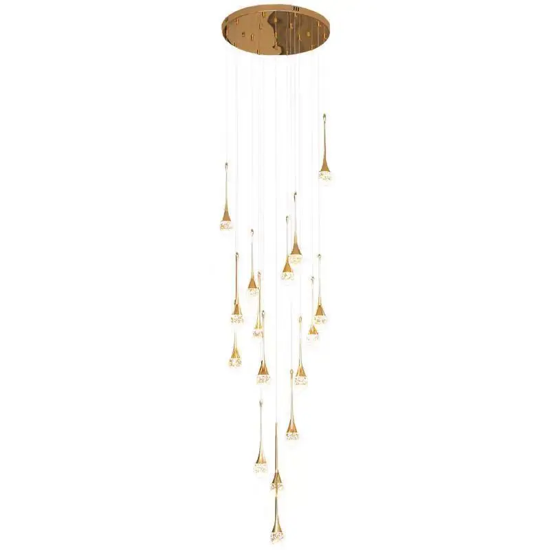 Stair chandelier, living room lamp, villa rotating light luxury lamp, duplex building, modern simple crystal light luxury